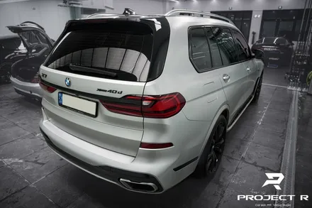 부천 랩핑, BMW X7 사고수리 후 부분 랩핑 재시공, 에이버리 사틴 실버메탈릭 / 부천 원미구 상동