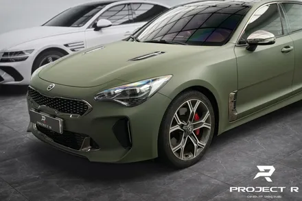 기아 스팅어 전체 랩핑, 3M 2080 매트 밀리터리 그린 시공, 부천 자동차래핑 프로젝트알 / 부천 원미구 상동