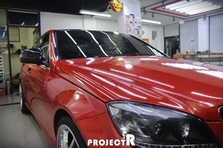 벤츠 C클래스 C350 AMG 전체 랩핑, 에이버리 다이아몬드 레드 풀랩핑 by 프로젝트R / 부천 원미구 상동