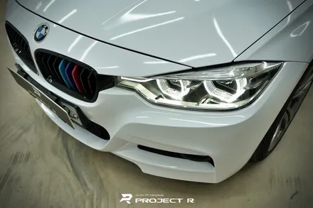 BMW 3시리즈 전체 랩핑, 에이버리 유광 화이트 시공, 부천 자동차랩핑 전문 프로젝트알 / 부천 원미구 상동