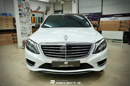 부천 벤츠 S클래스 S350d 전체랩핑, 비닐프로그 유광 화이트펄 재시공, 프로젝트알 / 부천 원미구 상동