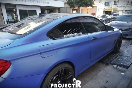 BMW 4시리즈 사고 부분 랩핑, 에이버리 슈프림 사틴 웨이브 블루 메탈릭 by 부천 자동차 래핑 전문 프로젝트R / 부천 원미구 상동
