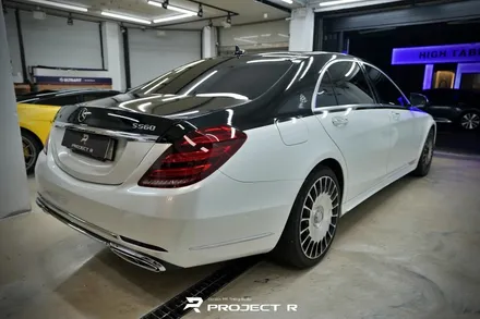 벤츠 S500 마이바흐 바디킷 듀오톤 전체 랩핑, 3M유광블랙, 에이버리 유광화이트펄 투톤 스타일, 부천 랩핑 전문점 프로젝트알 / 부천 원미구 상동