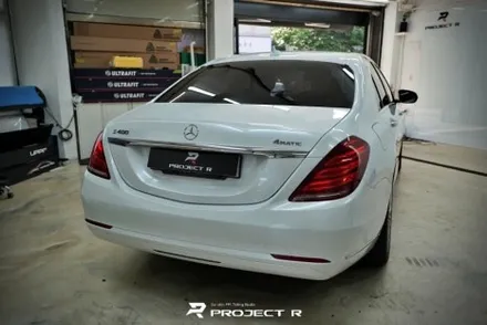 벤츠 S클래스 S400 전체 랩핑 재시공, 비닐프로그 고광택 화이트펄, 부천 자동차래핑 프로젝트R / 부천 원미구 상동