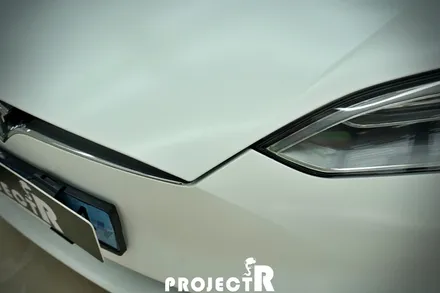 테슬라 모델S 전체 랩핑, 에이버리 사틴 화이트 자동차 래핑, 부천 상동 프로젝트알 / 부천 원미구 상동