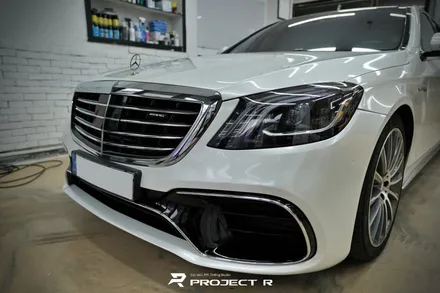 벤츠 S63 AMG 사고 부분 랩핑 재시공, 에이버리 유광 화이트펄 / 부천랩핑 프로젝트알 / 부천 원미구 상동