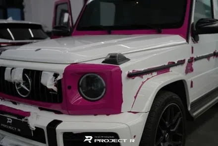 벤츠 지바겐 G63 AMG 부천 고광택 전체 랩핑, 비닐프로그 루즈 핑크 재시공 / 부천 원미구 상동