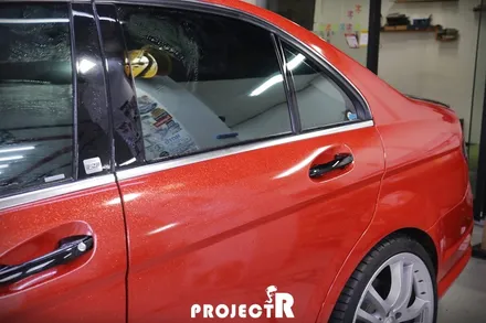 벤츠 C클래스 C350 AMG 전체 랩핑, 에이버리 다이아몬드 레드 풀랩핑 by 프로젝트R / 부천 원미구 상동
