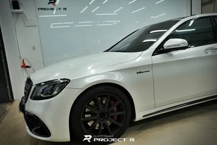 벤츠 S63 AMG 에이버리 유광 화이트펄 전체 랩핑, 부천 자동차랩핑 프로젝트알 / 부천 원미구 상동