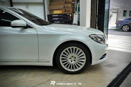벤츠 S클래스 S400 전체 랩핑 재시공, 비닐프로그 고광택 화이트펄, 부천 자동차래핑 프로젝트R / 부천 원미구 상동