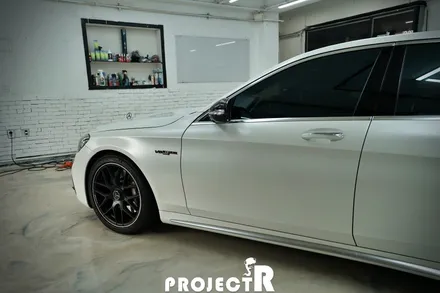 벤츠 S63 AMG 전체 랩핑, 에이버리 사틴 화이트펄 드레스업 래핑 by 프로젝트알 / 부천 원미구 상동