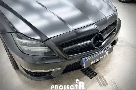 벤츠 CLS 63 AMG 전체 랩핑, 에이버리 사틴블랙 재시공, 부천 자동차 랩핑 프로젝트알 / 부천 원미구 상동