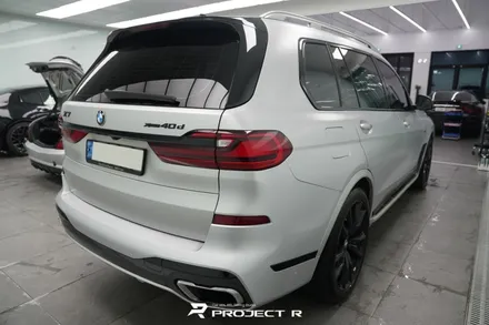 부천 랩핑, BMW X7 사고수리 후 부분 랩핑 재시공, 에이버리 사틴 실버메탈릭 / 부천 원미구 상동