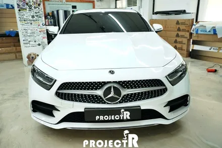 벤츠 CLS 300d 전체 랩핑, 에이버리 유광 화이트 시공, 부천 자동차래핑 프로젝트R / 부천 원미구 상동