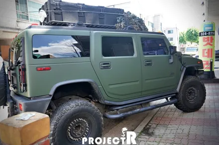 허머 H2 에이버리 매트 올리브그린 전체 랩핑 재시공, 부천 자동차 래핑 전문 프로젝트알 / 부천 원미구 상동