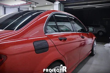 벤츠 C클래스 C350 AMG 전체 랩핑, 에이버리 다이아몬드 레드 풀랩핑 by 프로젝트R / 부천 원미구 상동
