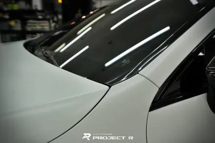 벤츠 AMG GT43 사틴 화이트 전체랩핑, 블랙PPF 루프스킨 시공, 부천 상동 프로젝트R / 부천 원미구 상동