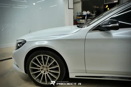 부천 벤츠 S클래스 S350d 전체랩핑, 비닐프로그 유광 화이트펄 재시공, 프로젝트알 / 부천 원미구 상동