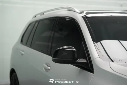 부천 랩핑, BMW X7 사고수리 후 부분 랩핑 재시공, 에이버리 사틴 실버메탈릭 / 부천 원미구 상동