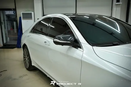 부천 벤츠 S클래스 S350d 전체랩핑, 비닐프로그 유광 화이트펄 재시공, 프로젝트알 / 부천 원미구 상동