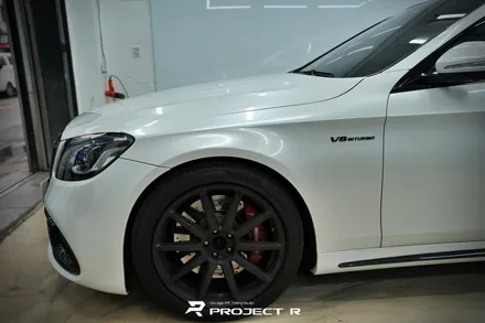 벤츠 S63 AMG 에이버리 유광 화이트펄 전체 랩핑, 부천 자동차랩핑 프로젝트알 / 부천 원미구 상동