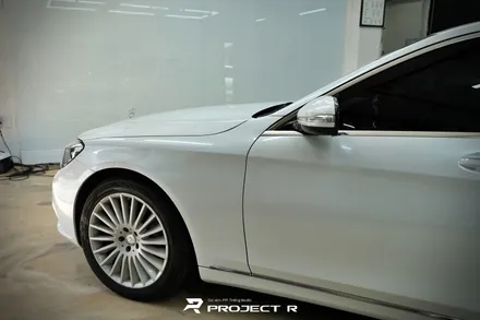 벤츠 S클래스 S400 전체 랩핑 재시공, 비닐프로그 고광택 화이트펄, 부천 자동차래핑 프로젝트R / 부천 원미구 상동