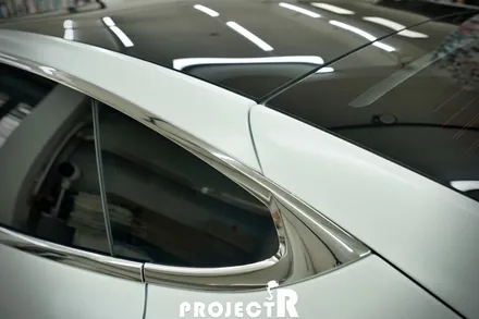 테슬라 모델S 전체 랩핑, 에이버리 사틴 화이트 자동차 래핑, 부천 상동 프로젝트알 / 부천 원미구 상동