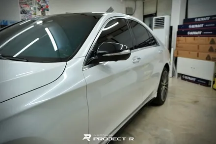 부천 벤츠 S클래스 S350d 전체랩핑, 비닐프로그 유광 화이트펄 재시공, 프로젝트알 / 부천 원미구 상동