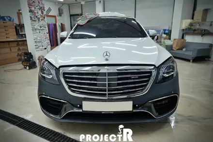 벤츠 S클래스 신형 63AMG 개조 차량 유광 화이트펄 부분 랩핑, 실내 카본 포인트 래핑 by 프로젝트알 / 부천 원미구 상동