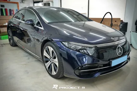 벤츠 EQS 전체 랩핑, 유광 버건디 + 샌드 스파클 메탈릭 투톤 조합, 부천 자동차랩핑 프로젝트알 / 부천 원미구 상동