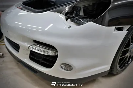 포르쉐 911 앞범퍼 보험 처리 비닐프로그 블랙 메탈릭 부분 랩핑, 부천 프로젝트알 / 부천 원미구 상동