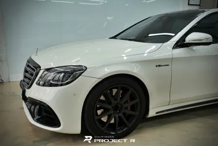 벤츠 S63 AMG 에이버리 유광 화이트펄 전체 랩핑, 부천 자동차랩핑 프로젝트알 / 부천 원미구 상동