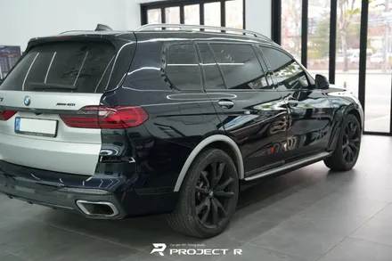 부천 랩핑, BMW X7 사고수리 후 부분 랩핑 재시공, 에이버리 사틴 실버메탈릭 / 부천 원미구 상동