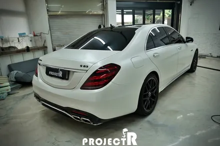 벤츠 S63 AMG 전체 랩핑, 에이버리 사틴 화이트펄 드레스업 래핑 by 프로젝트알 / 부천 원미구 상동
