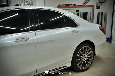 부천 벤츠 S클래스 S350d 전체랩핑, 비닐프로그 유광 화이트펄 재시공, 프로젝트알 / 부천 원미구 상동