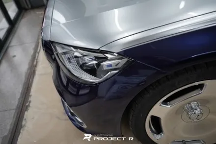 부천 벤츠 S580 마이바흐 듀오톤 전체 랩핑, 비닐프로그 메탈실버 탄자나이트블루 투톤 랩핑 / 부천 원미구 상동