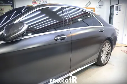벤츠 S클래스 S65 AMG 전체 랩핑, 에이버리 사틴블랙으로 스타일 바꿔주기 / 부천 원미구 상동