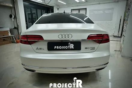 아우디 A8 에이버리 사틴 화이트펄 전체 랩핑, 부천 자동차 래핑 전문 프로젝트알 / 부천 원미구 상동