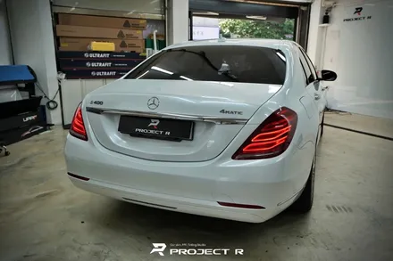 벤츠 S클래스 S400 전체 랩핑 재시공, 비닐프로그 고광택 화이트펄, 부천 자동차래핑 프로젝트R / 부천 원미구 상동