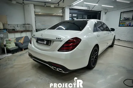 벤츠 S클래스 신형 63AMG 개조 차량 유광 화이트펄 부분 랩핑, 실내 카본 포인트 래핑 by 프로젝트알 / 부천 원미구 상동
