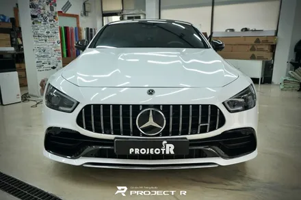 벤츠 AMG GT 4도어 에이버리 유광 화이트 전체 랩핑, 부천 자동차랩핑 프로젝트알 / 부천 원미구 상동