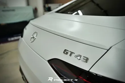 벤츠 AMG GT43 사틴 화이트 전체랩핑, 블랙PPF 루프스킨 시공, 부천 상동 프로젝트R / 부천 원미구 상동