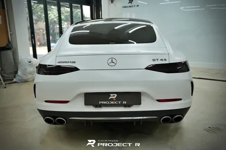 벤츠 AMG GT43 사틴 화이트 전체랩핑, 블랙PPF 루프스킨 시공, 부천 상동 프로젝트R / 부천 원미구 상동