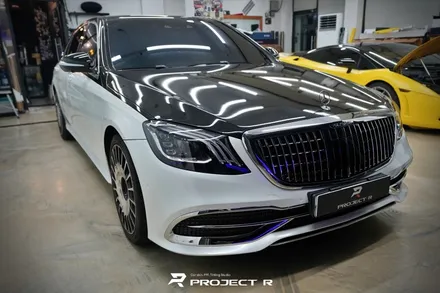 벤츠 S500 마이바흐 바디킷 듀오톤 전체 랩핑, 3M유광블랙, 에이버리 유광화이트펄 투톤 스타일, 부천 랩핑 전문점 프로젝트알 / 부천 원미구 상동