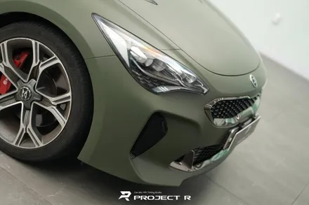 기아 스팅어 전체 랩핑, 3M 2080 매트 밀리터리 그린 시공, 부천 자동차래핑 프로젝트알 / 부천 원미구 상동