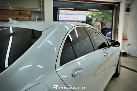 벤츠 S클래스 S400 전체 랩핑 재시공, 비닐프로그 고광택 화이트펄, 부천 자동차래핑 프로젝트R / 부천 원미구 상동