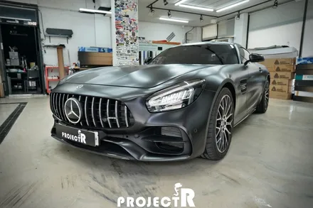 벤츠 AMG GT 전체 랩핑, 에이버리 사틴블랙 자동차 래핑, 부천랩핑 프로젝트알 / 부천 원미구 상동