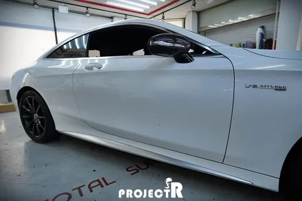 벤츠 S63 AMG 문콕으로 인한 부분 랩핑 재시공, 3M1080 화이트골드 스파클 by 부천 자동차 래핑 전문 프로젝트R / 부천 원미구 상동
