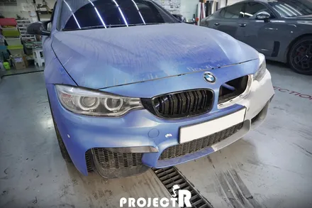 BMW 4시리즈 사고 부분 랩핑, 에이버리 슈프림 사틴 웨이브 블루 메탈릭 by 부천 자동차 래핑 전문 프로젝트R / 부천 원미구 상동