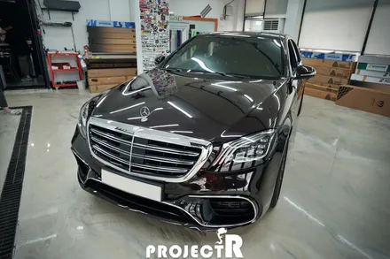 벤츠 S63 AMG 전체 랩핑, 에이버리 사틴 화이트펄 드레스업 래핑 by 프로젝트알 / 부천 원미구 상동